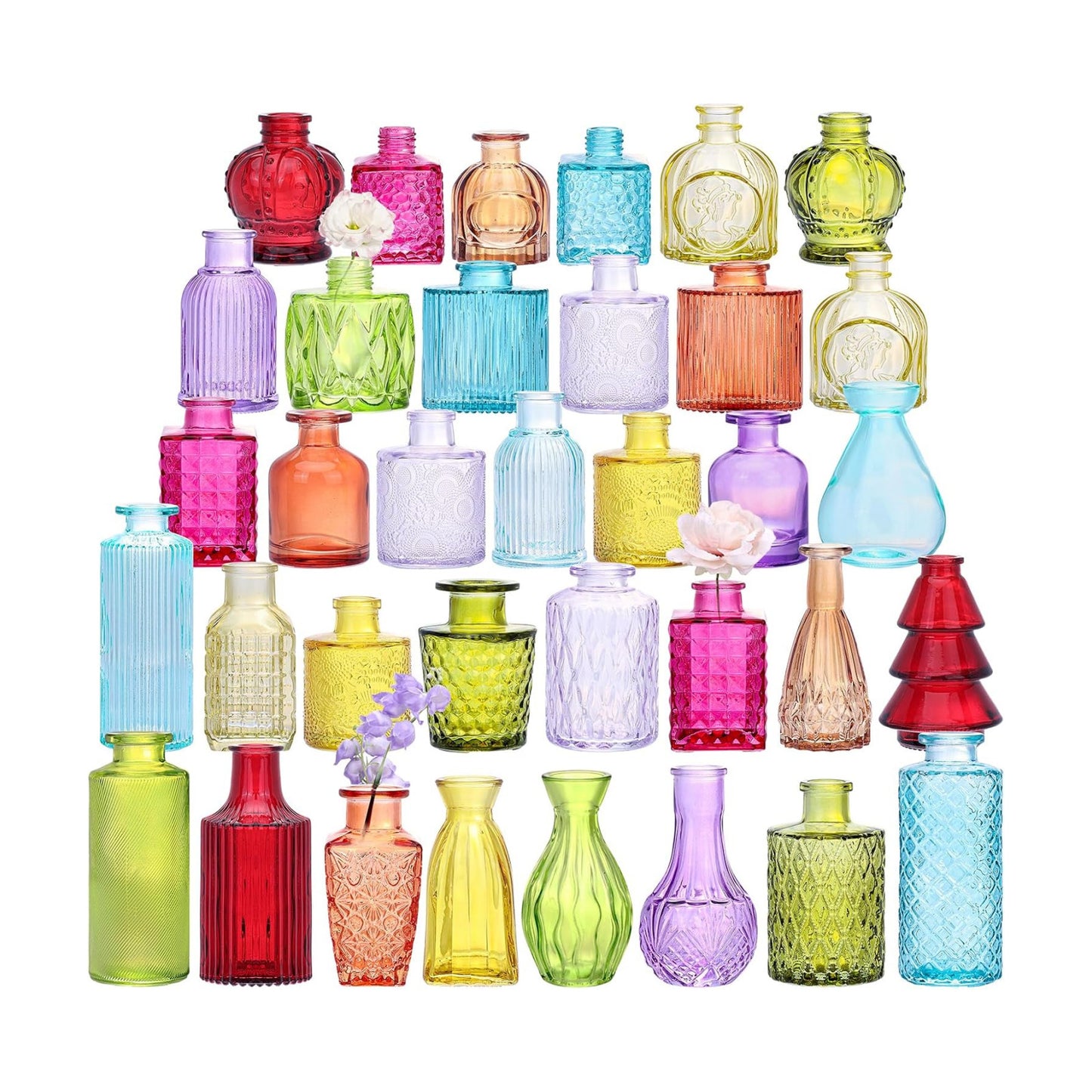 Glass Bud Vase Set / Colorful / Set of 36