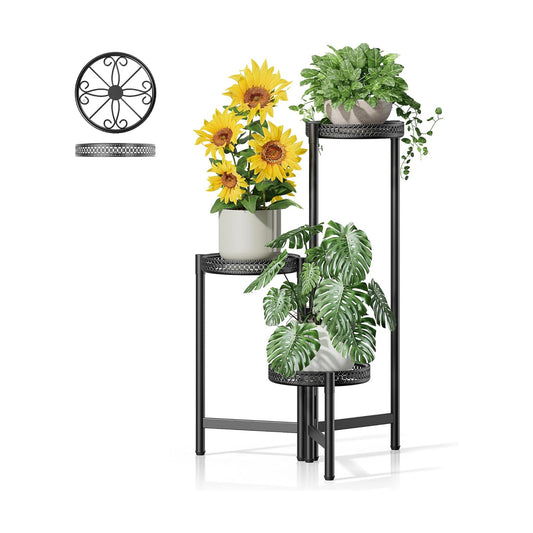 Plant Stand Indoor Outdoor, 3 Tier Corner Metal Flower Display Holder Shelf, Folding Tall Plant Rack for House Patio