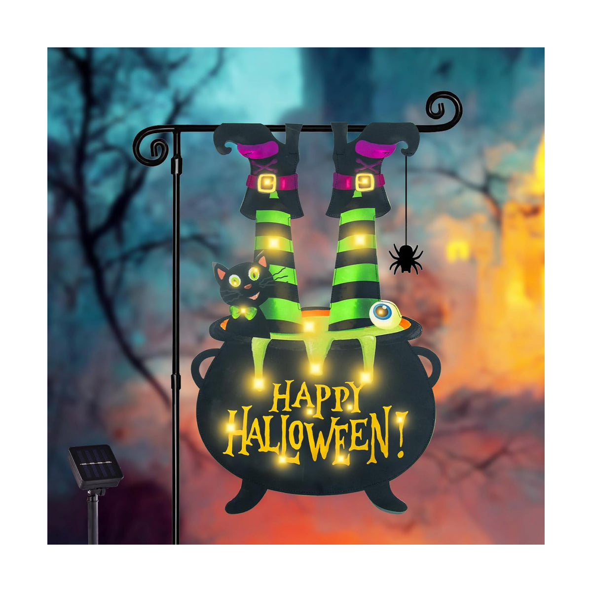 Halloween Lighted Garden Flag, Witch Feet Yard Decor, 12x18 In