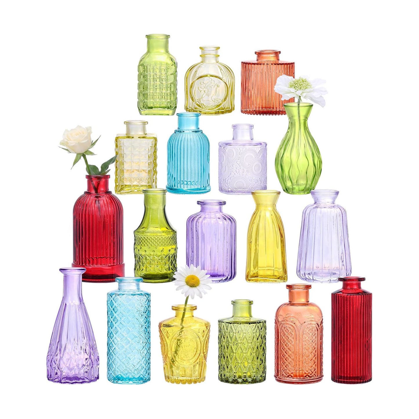Glass Bud Vase Set / Colorful / Set of 18