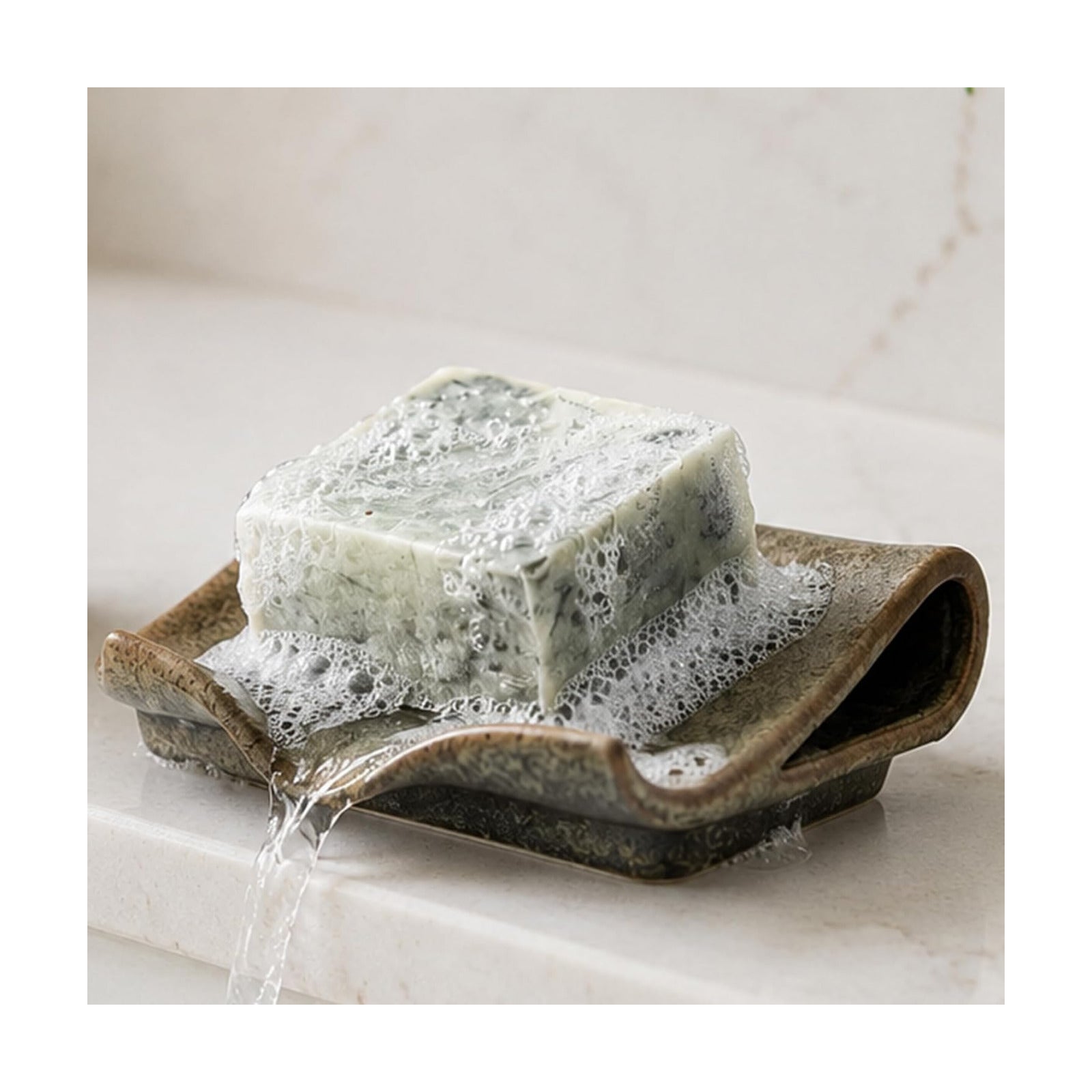 Ceramic Bar Soap Holder Waterfall Design Soap Saver / Brown