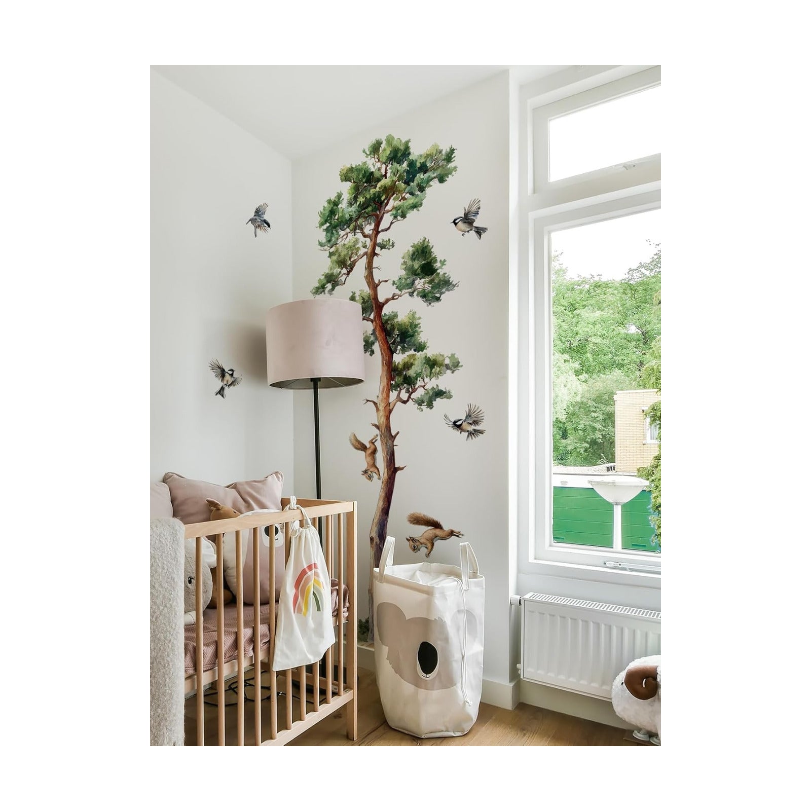 Large Pine Tree Wall Decals Forest Watercolor Squirrel Bird Wall Stickers Peel / Watercolor Tree