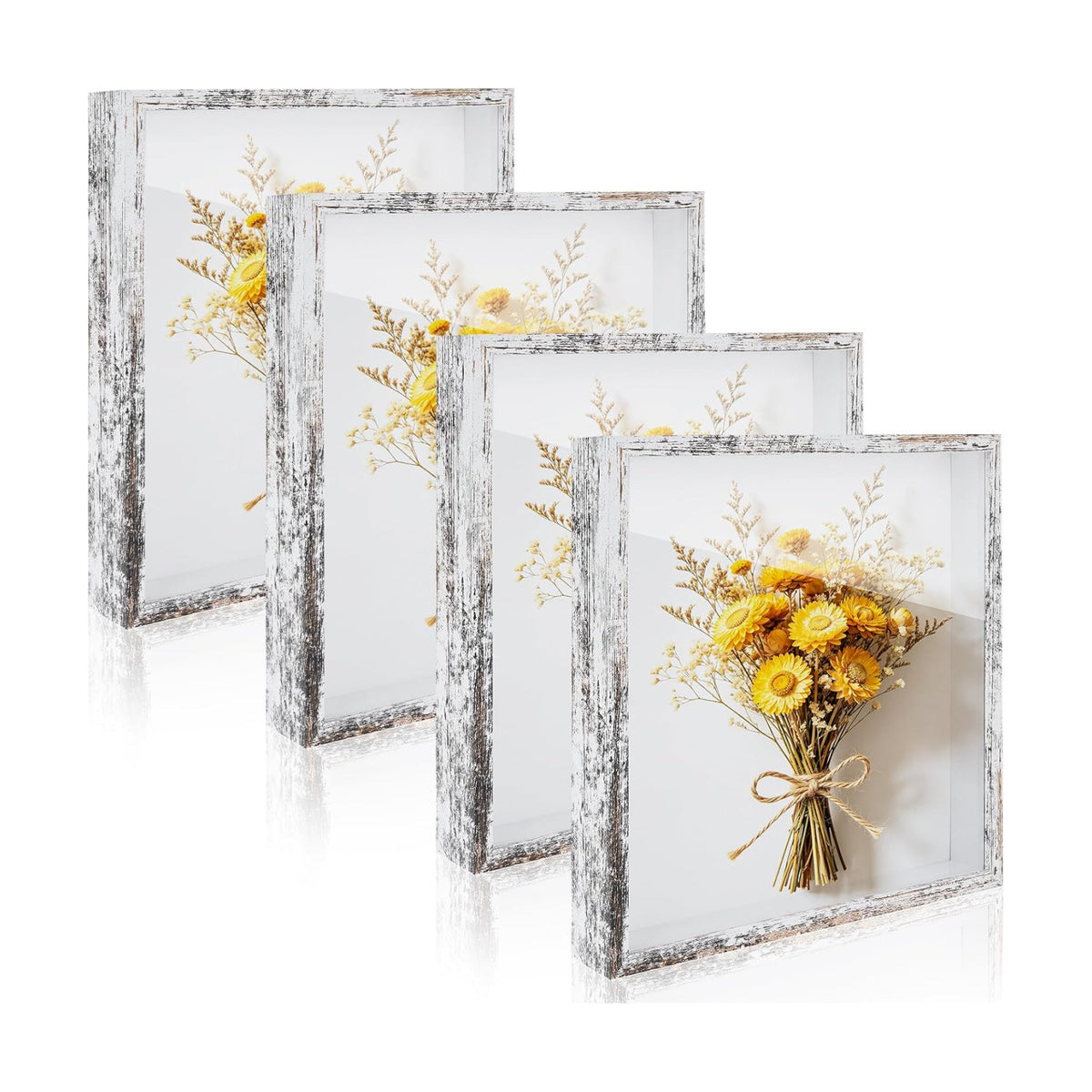 4 Pack 12x12 Shadow Box Frame Display Cases 3D Wood Deep Shadow Boxes | Shadow Display Frames with Stand, for Dried