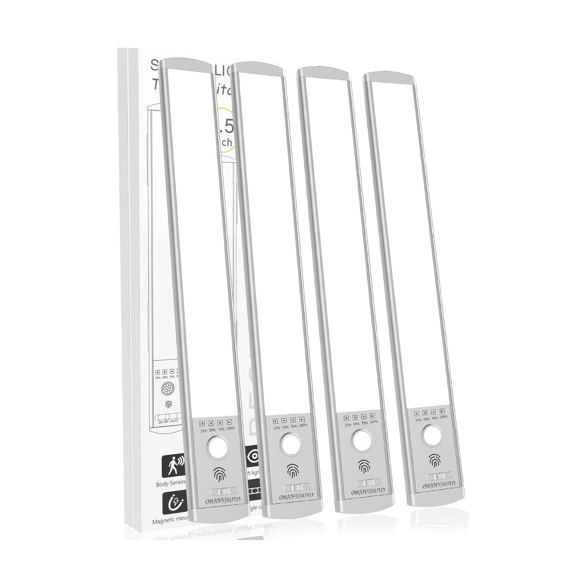 4-Pack Under Cabinet Lights, 1500mAh Rechargeable 52-LED Motion Sensor Light, 10-inch Wireless Magnetic Stick-On Closet