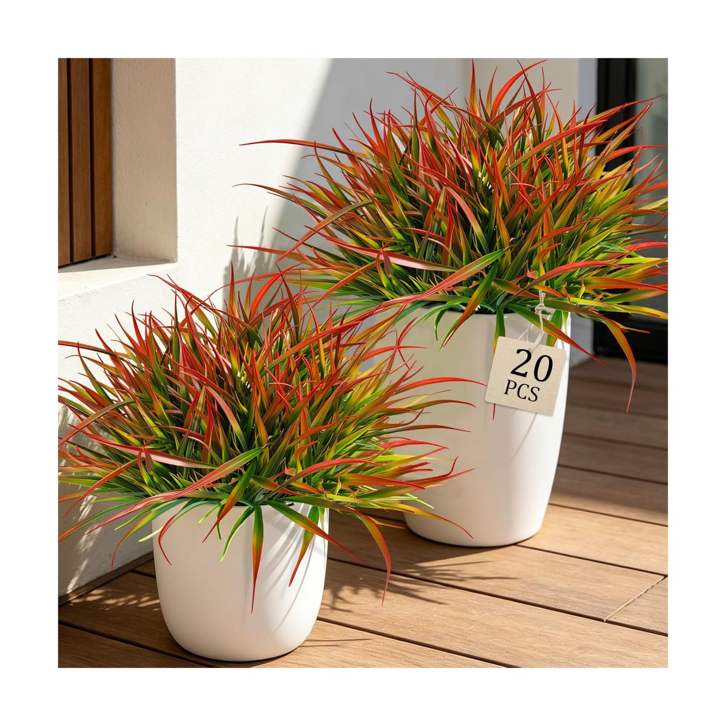 Artificial Plants Outdoor Fake Grass UV Resistant Faux Outdoor Plant / Red / Set of 20