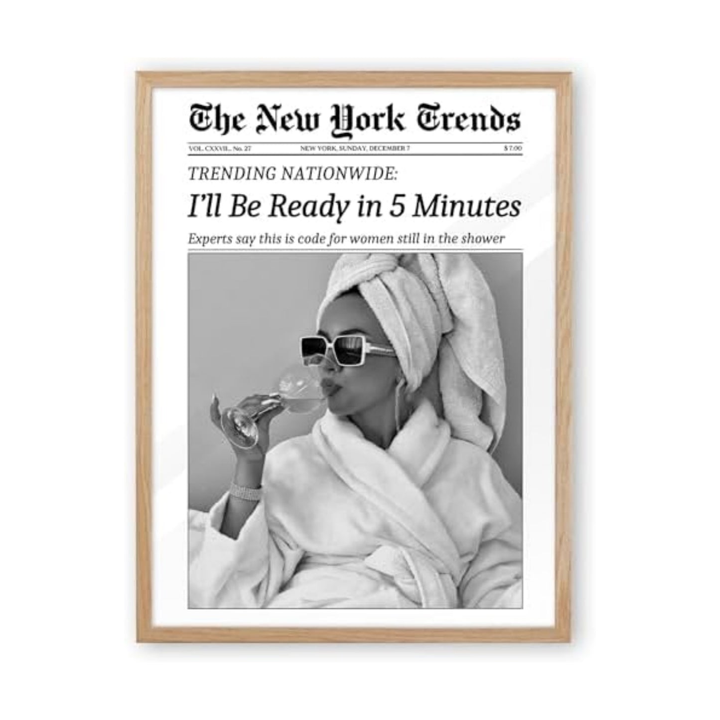 EcoHest 16x20 in I'll Be Ready in 5 Minutes Newspaper Framed Wall Art