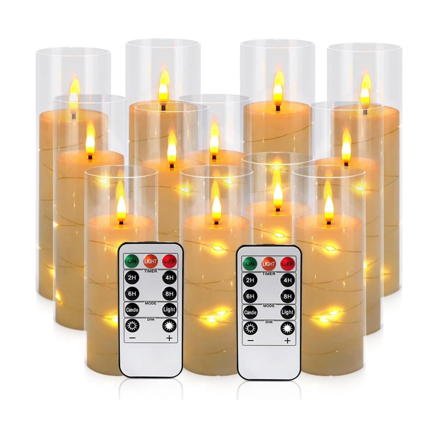 12 Pack Acrylic Flameless Candles,with Embedded Star String, Battery Operated Candles Flickering LED Pillar Candles