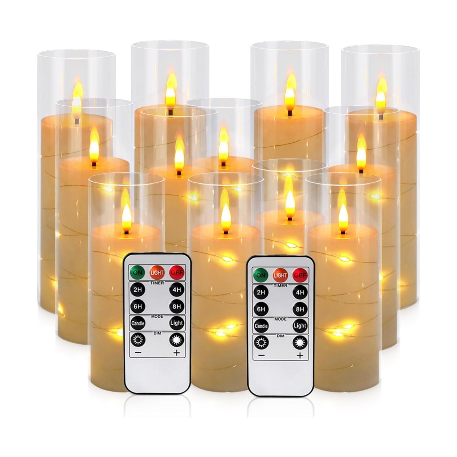 12 Pack Acrylic Flameless Candles,with Embedded Star String, Battery Operated Candles Flickering LED Pillar Candles