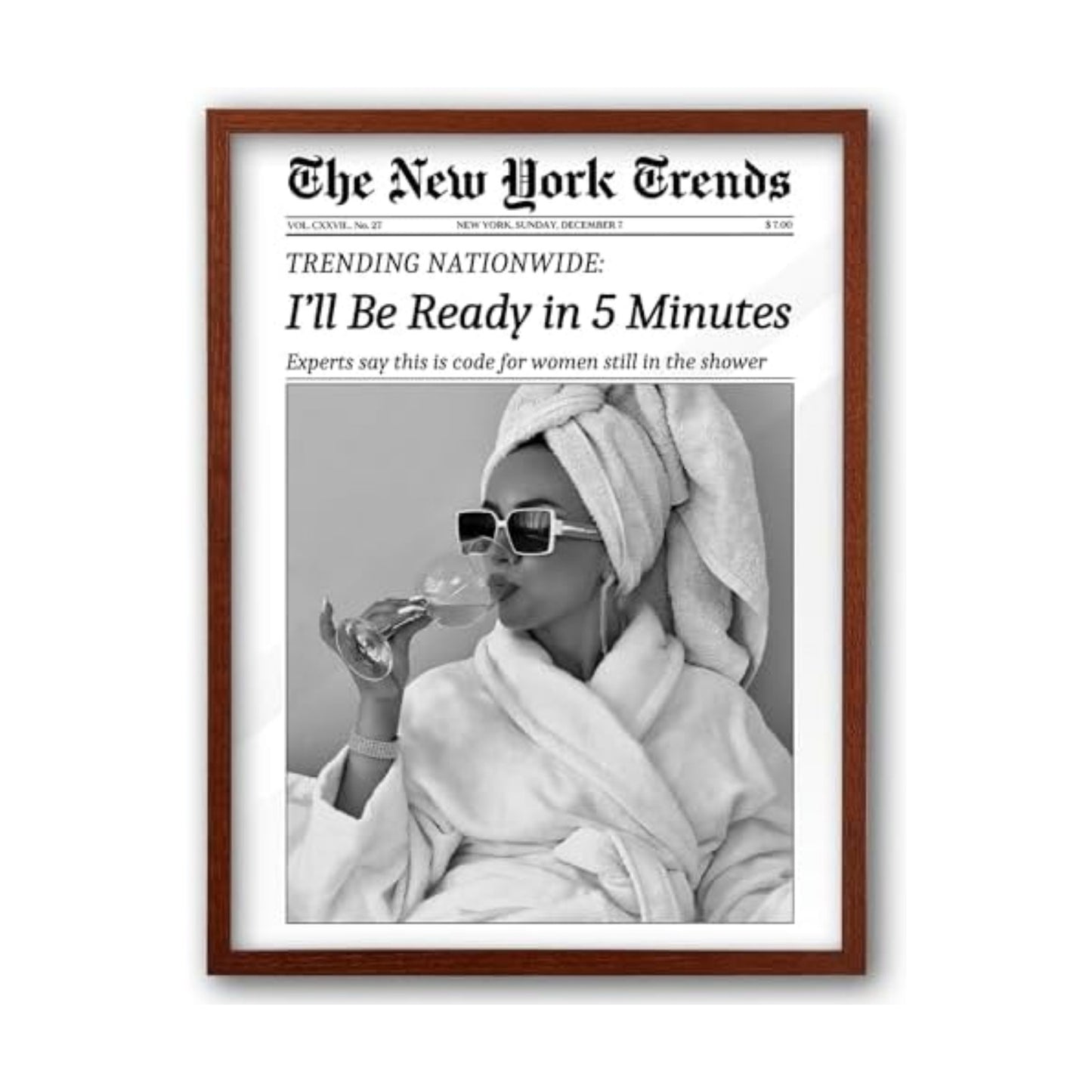 EcoHest 12x16 in I'll Be Ready in 5 Minutes Newspaper Framed Wall Art
