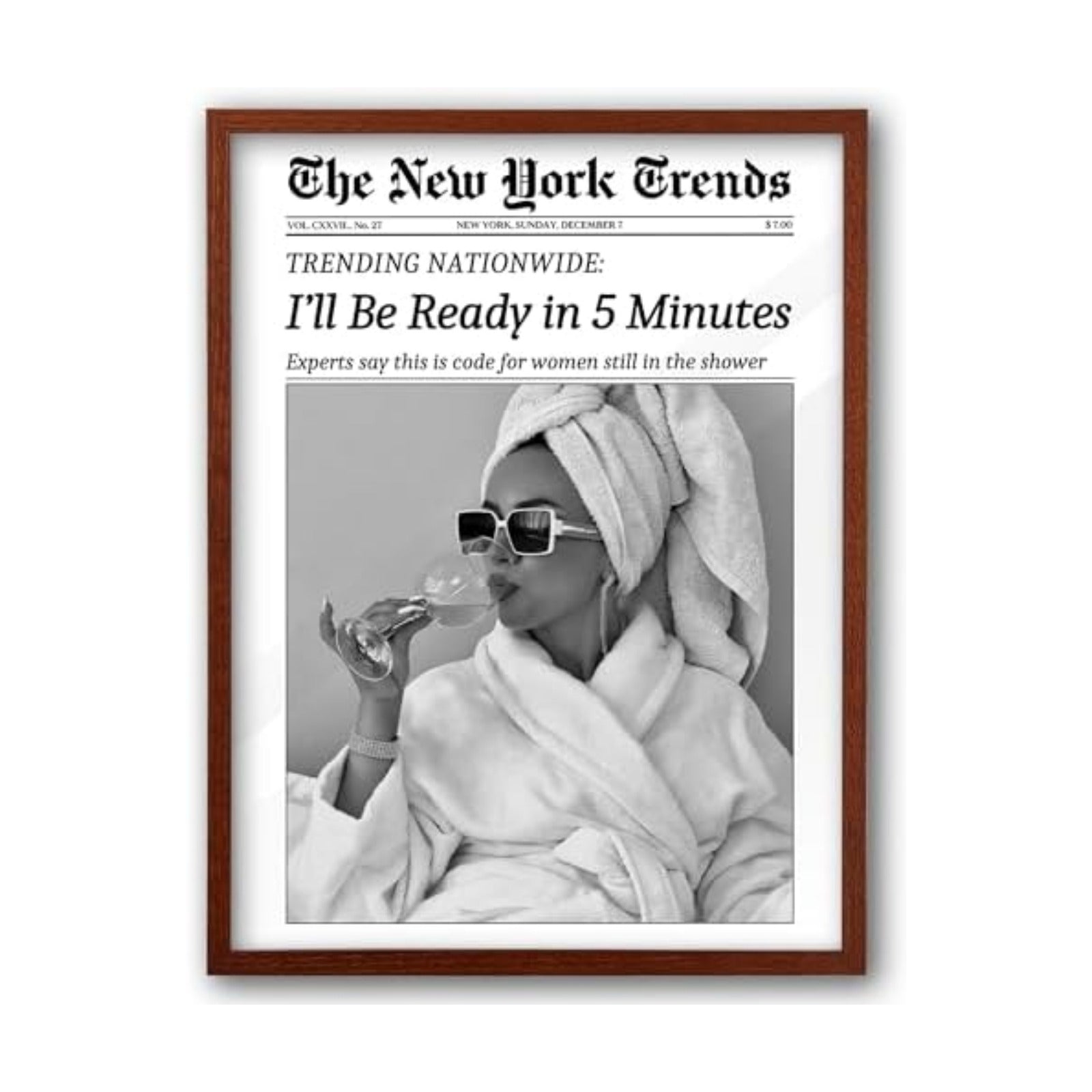 EcoHest 12x16 in I'll Be Ready in 5 Minutes Newspaper Framed Wall Art