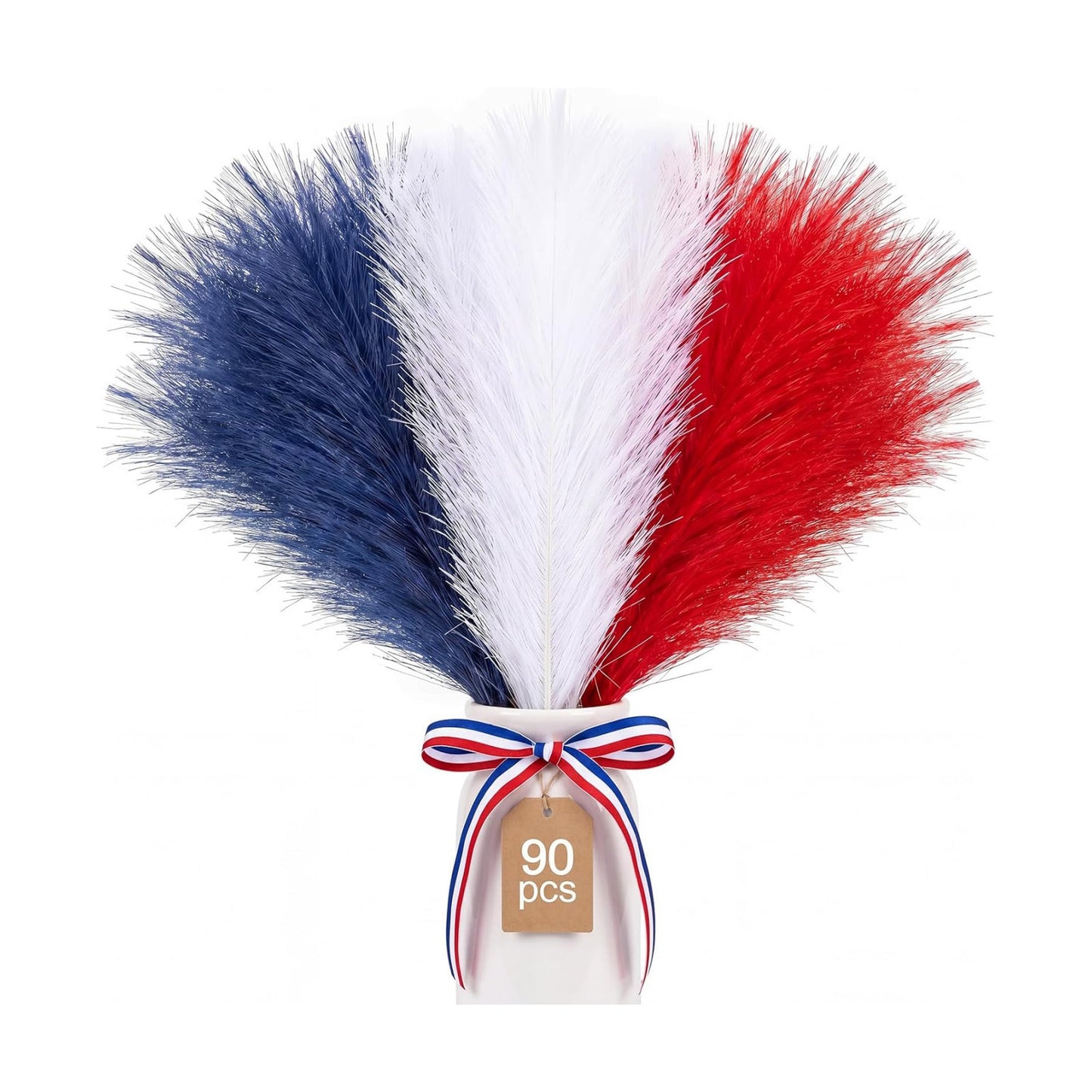 4th of July Faux Pampas Grass Decor Bulk White and Blue Patriotic / Red / 21.6 Inch / Set of 90