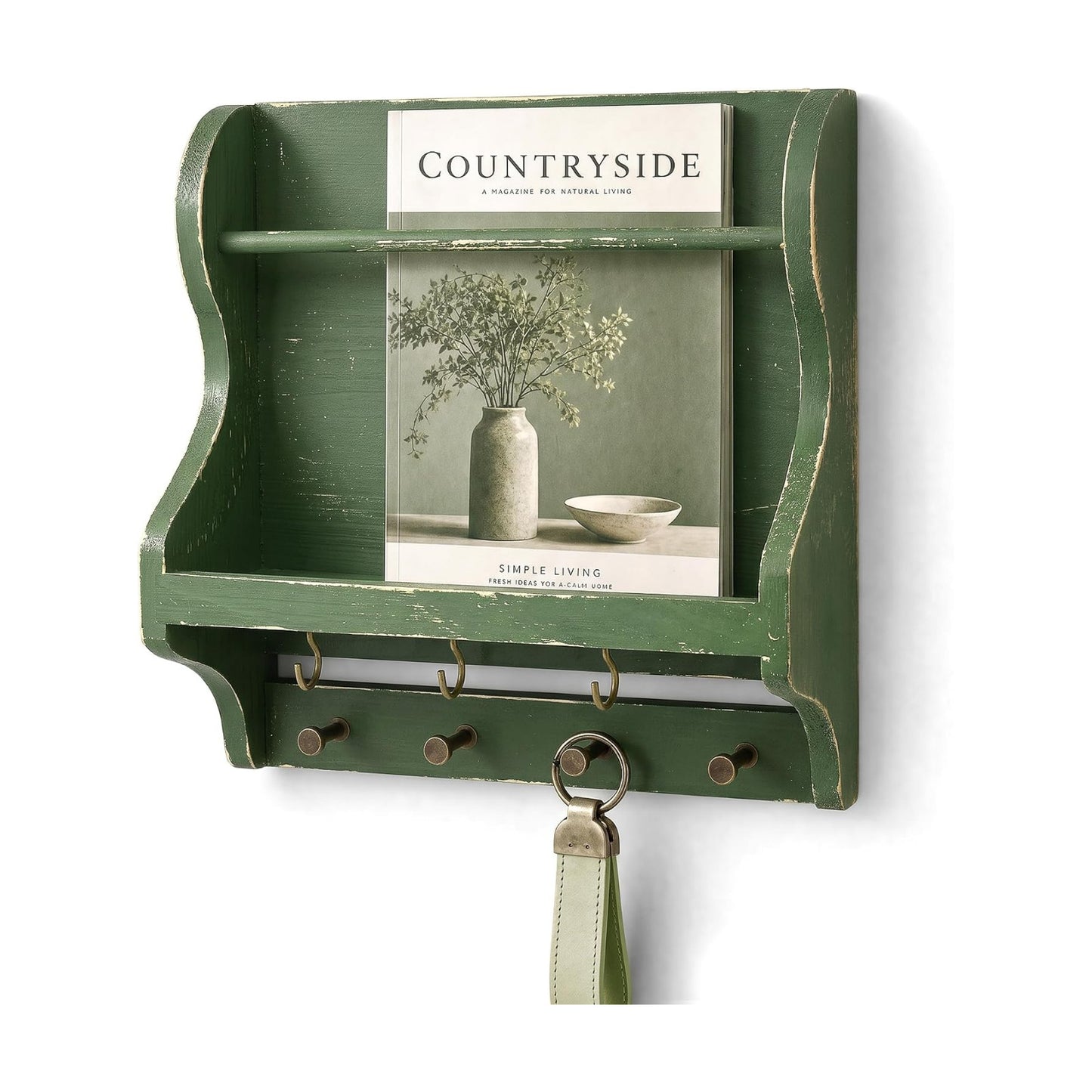 Pine Wood Mail Organizer Wall Mount / Green