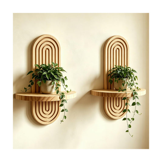 Wood Boho Arched Wall Shelf for Mini Plants & Decor / Natural / 11.8 x 7.8 / Set of 2