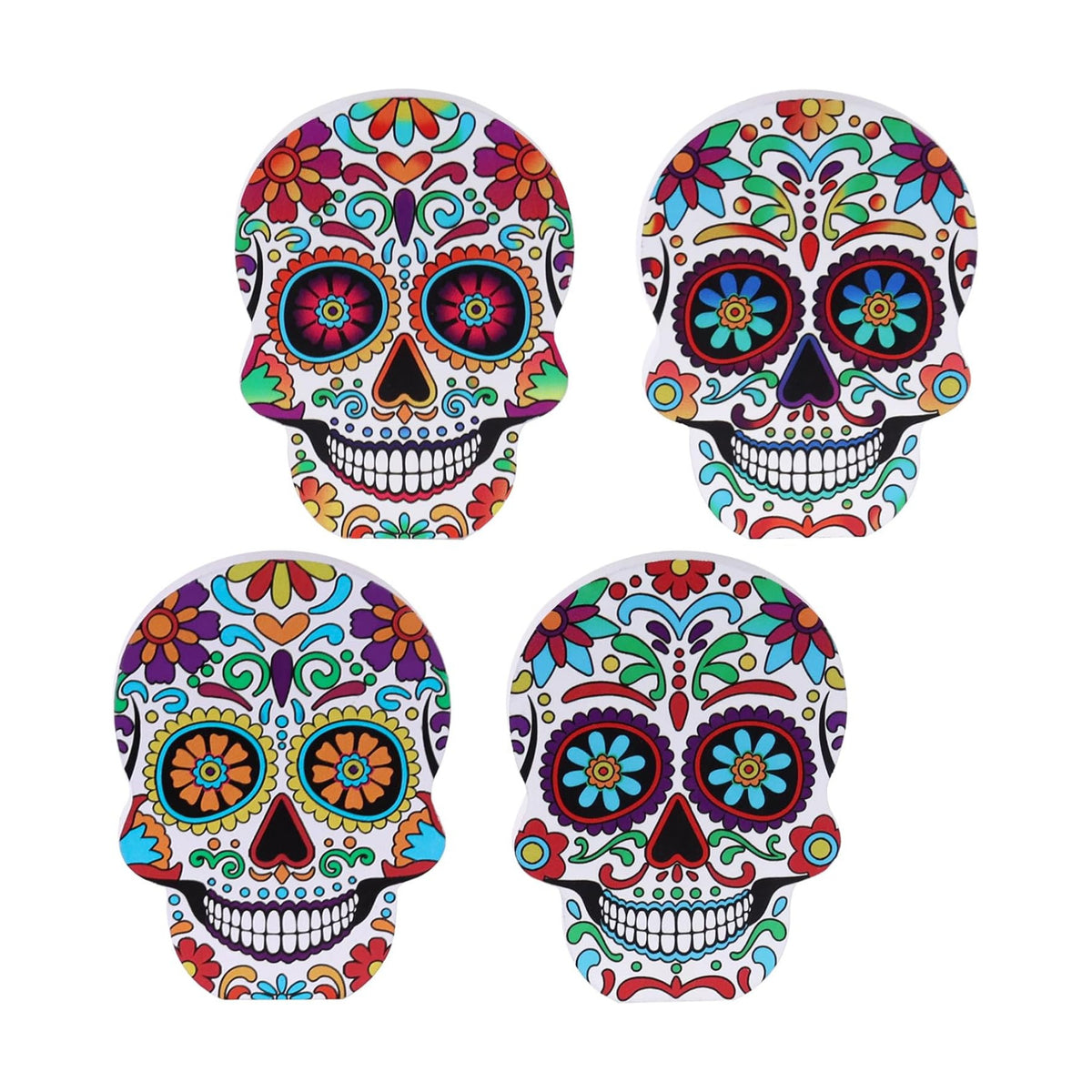 DECSPAS Day of the Dead Decor, 4 PCs Wood Block Sugar Skulls Dia De Los Muertos Decorations, Wooden Skeleton Tiered Tray Decor for Altar, Ofrenda, Home, Table, Mantle, Mexican Fiesta