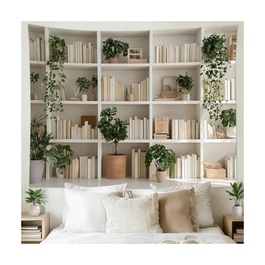 HVEST Botanical Bookshelf Tapestry Green Plant Potted and Books Wall Tapestry for Living Room Aesthetic Reading Tapestries Wall Art Decor for Bedroom Office Library Classroom, 60L x 80W Inches
