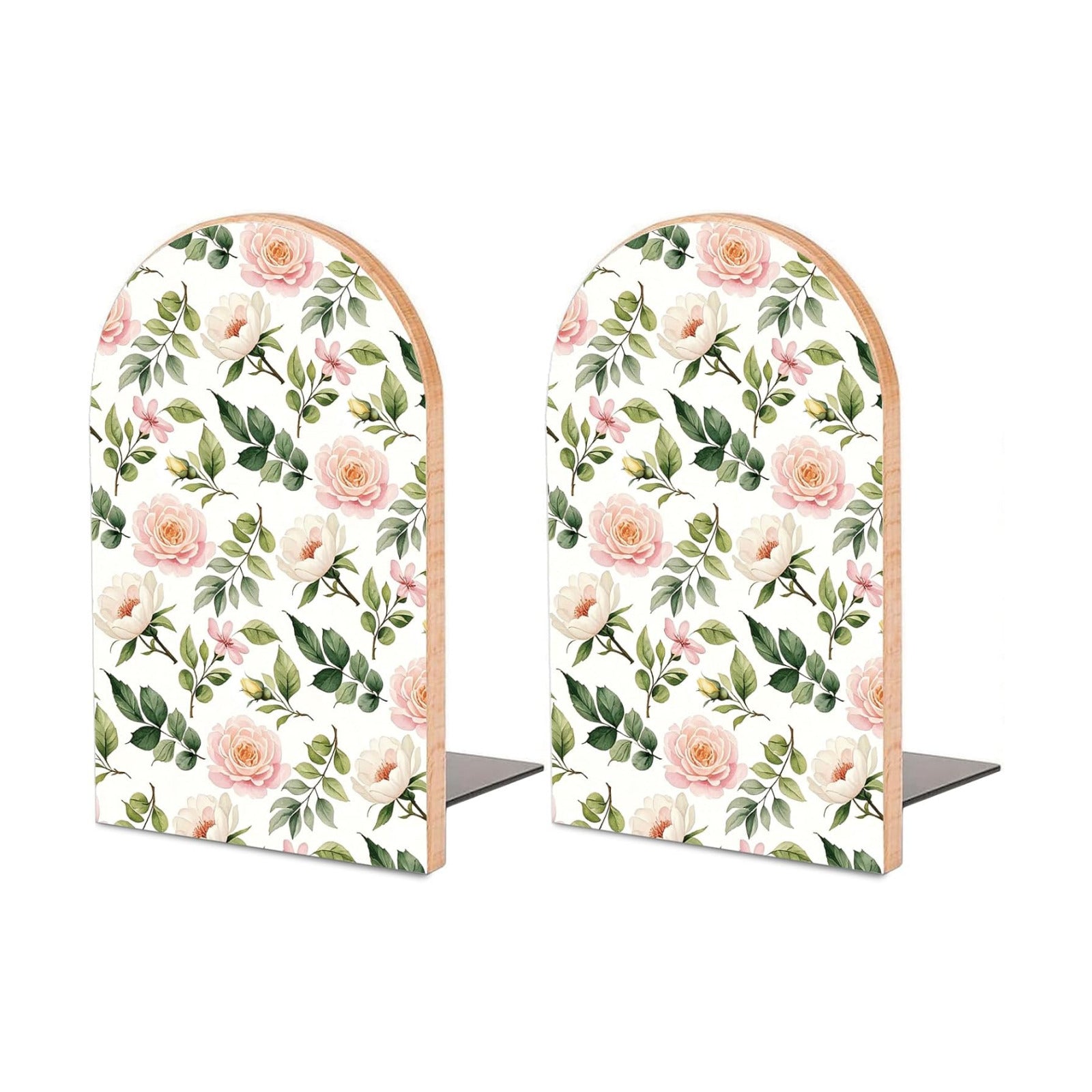 Wooden Board Bookends / Flowers and Roses