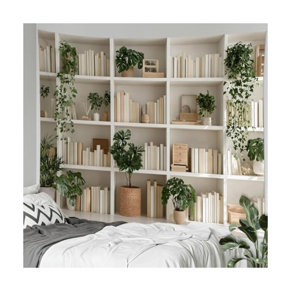 HVEST Botanical Bookshelf Tapestry Green Plant Potted and Books Wall Tapestry for Living Room Aesthetic Reading Tapestries Wall Art Decor for Bedroom Office Library Classroom, 70.9L x 92.5W Inches