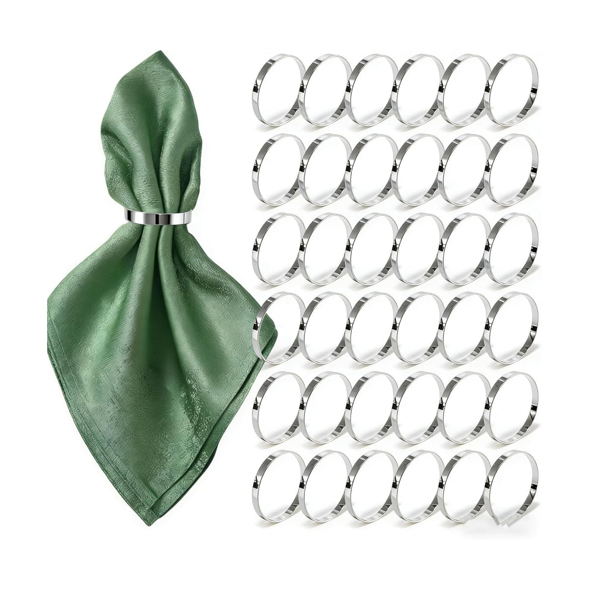 100 Pcs Silver Napkin Rings Bulk, Exquisite Round Napkin Ring Buckles, Suitable for Family Dinners, Weddings, Holiday Parties