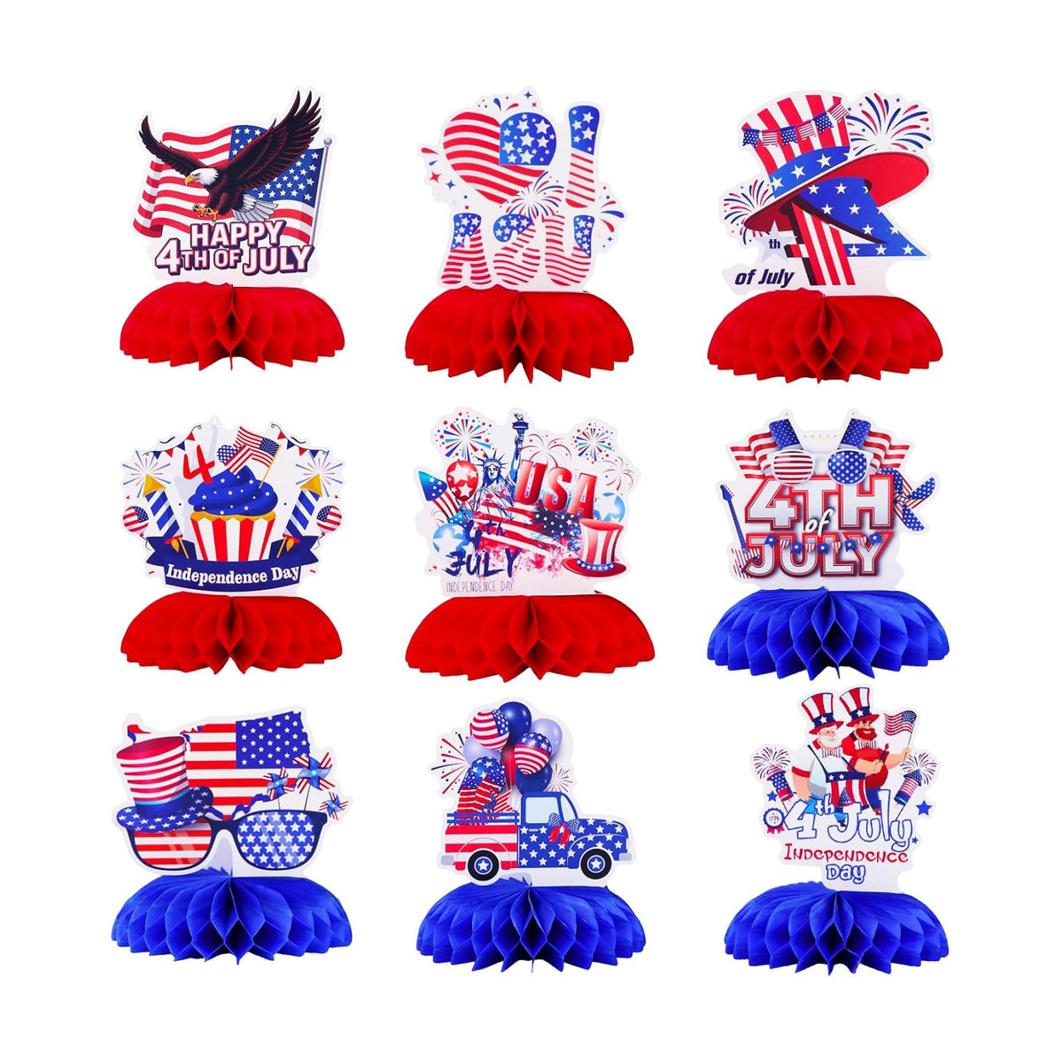 TONIFUL 4th of July Table Decorations,Red and Blue Honeycomb Centerpieces