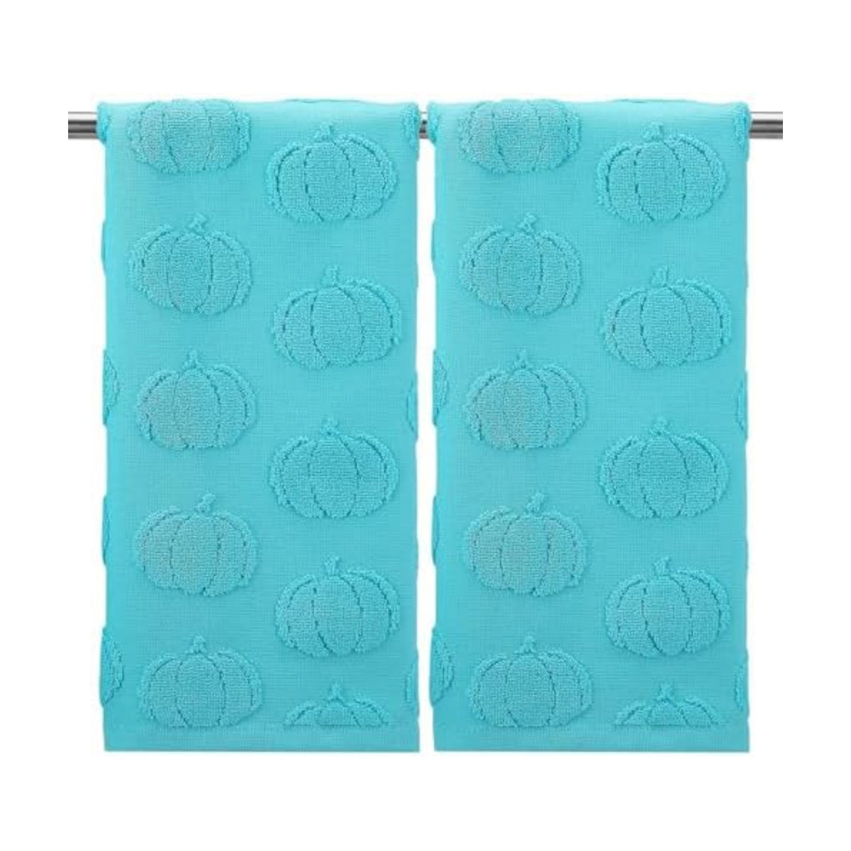 Mindsoft 2 Pcs Fall Hand Towels 3D Pumpkin Jacquard,Teal