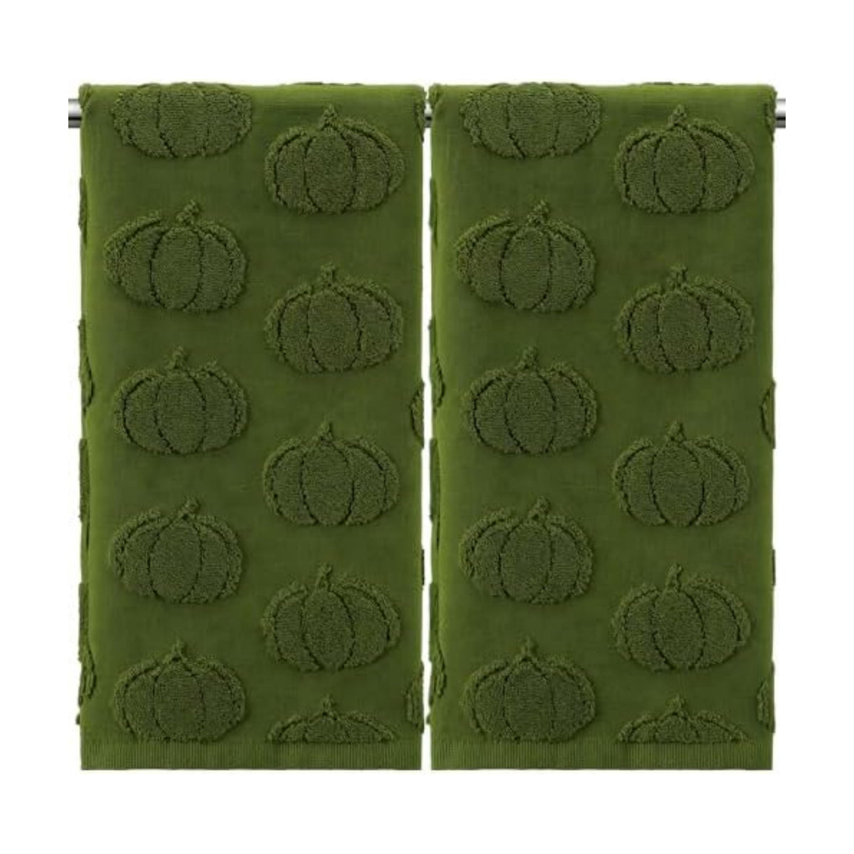 Mindsoft 2 Pcs Fall Hand Towels 3D Pumpkin Jacquard,Moss Green
