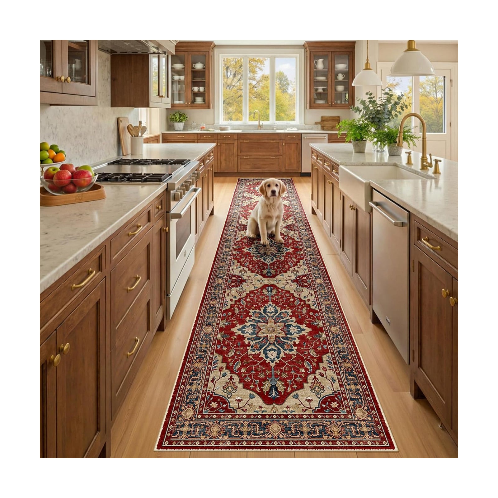 RELEANY Washable Area Rug, Runner 2'x10', Red/Blue