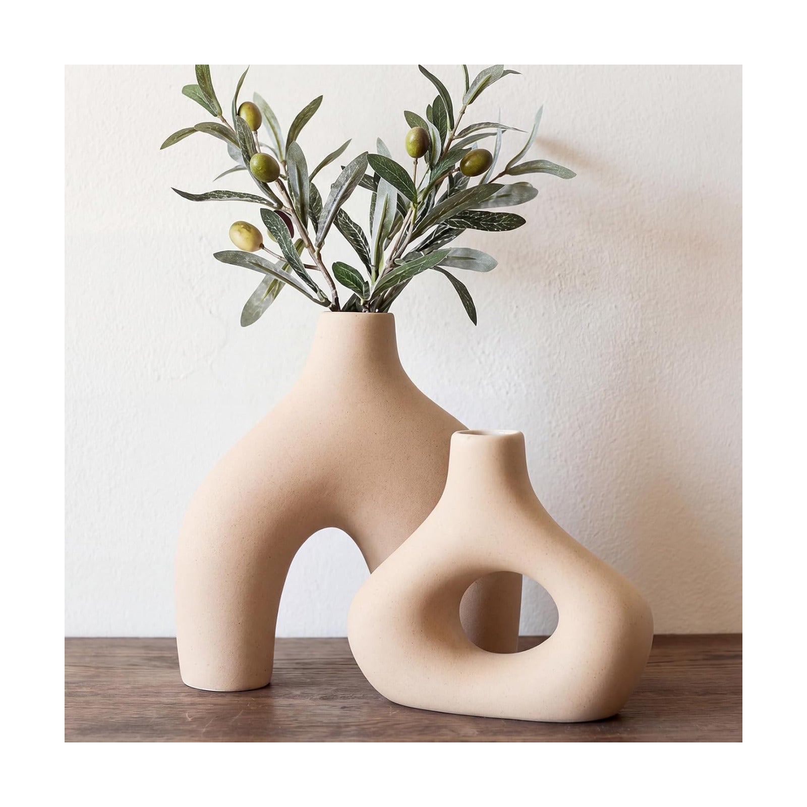 Mid Century Modern Decor Ceramic Donut Vases / Brown / Set of 2