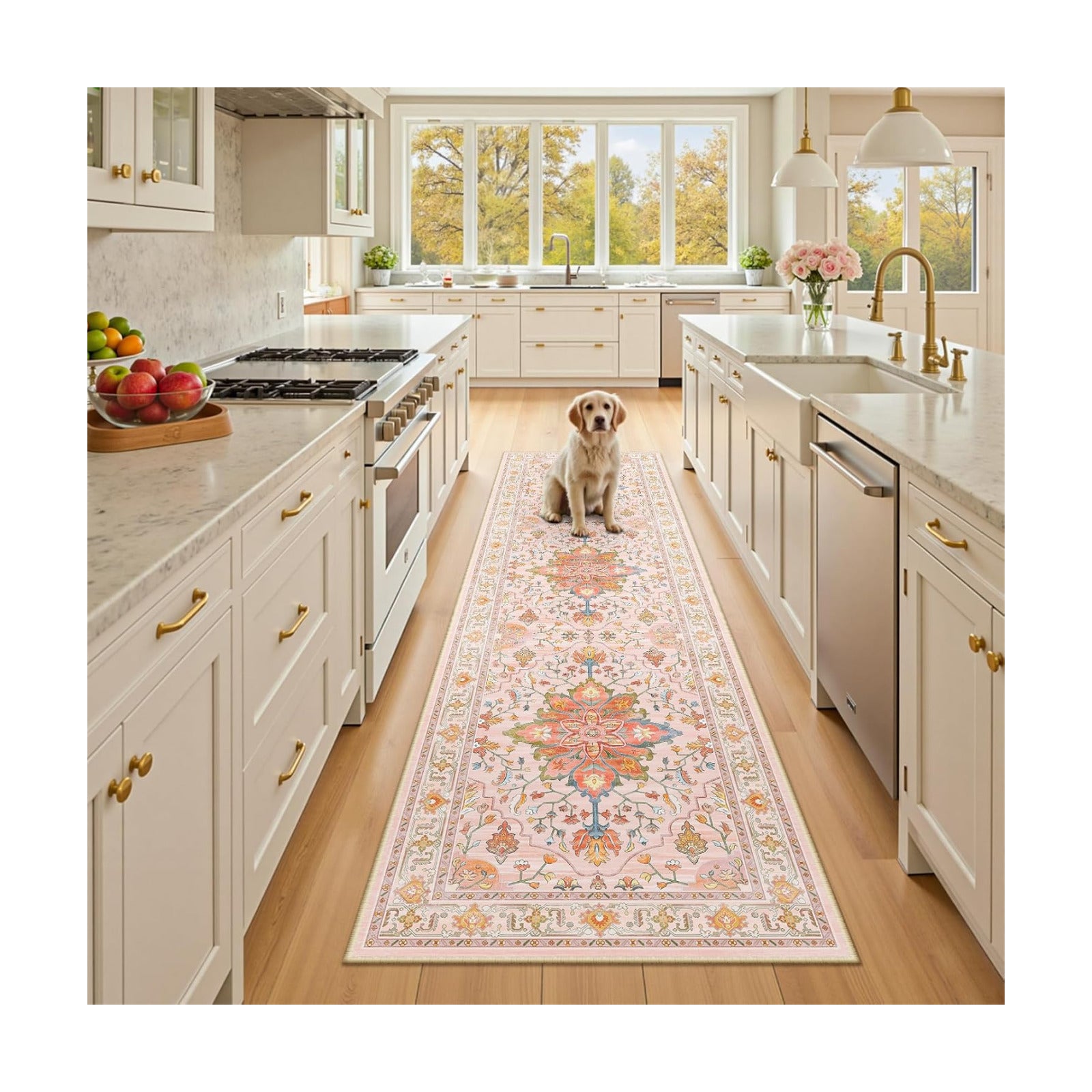 RELEANY Washable Area Rug, Runner 2'6"x8', Pink/Light Pink/Colorful