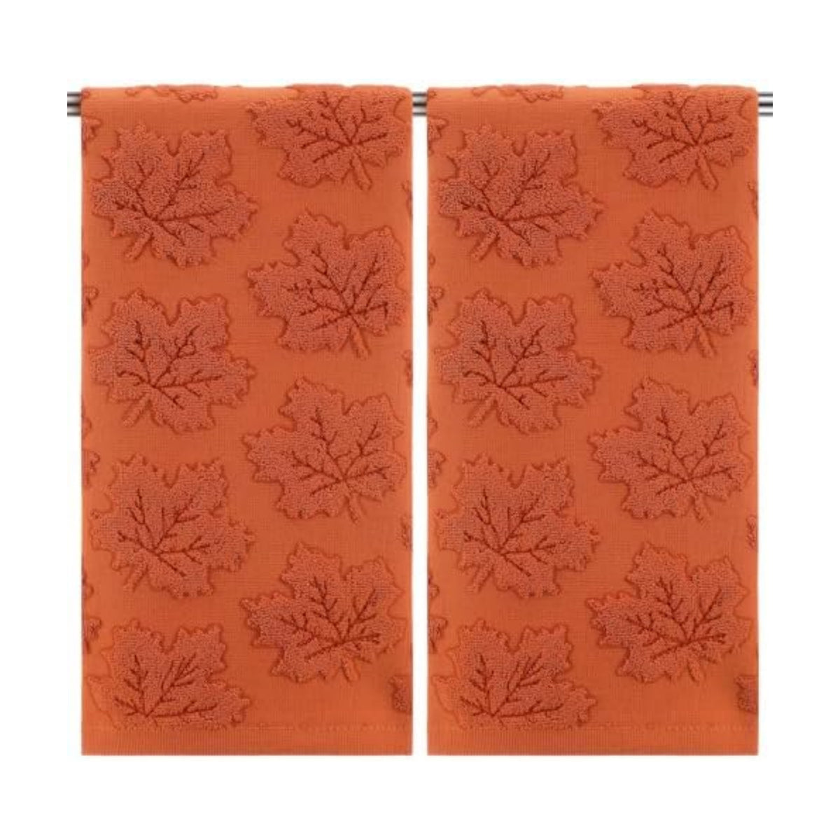 Mindsoft 2 Pcs Fall Hand Towels 3D Pumpkin Jacquard,Orange Maple Leaves