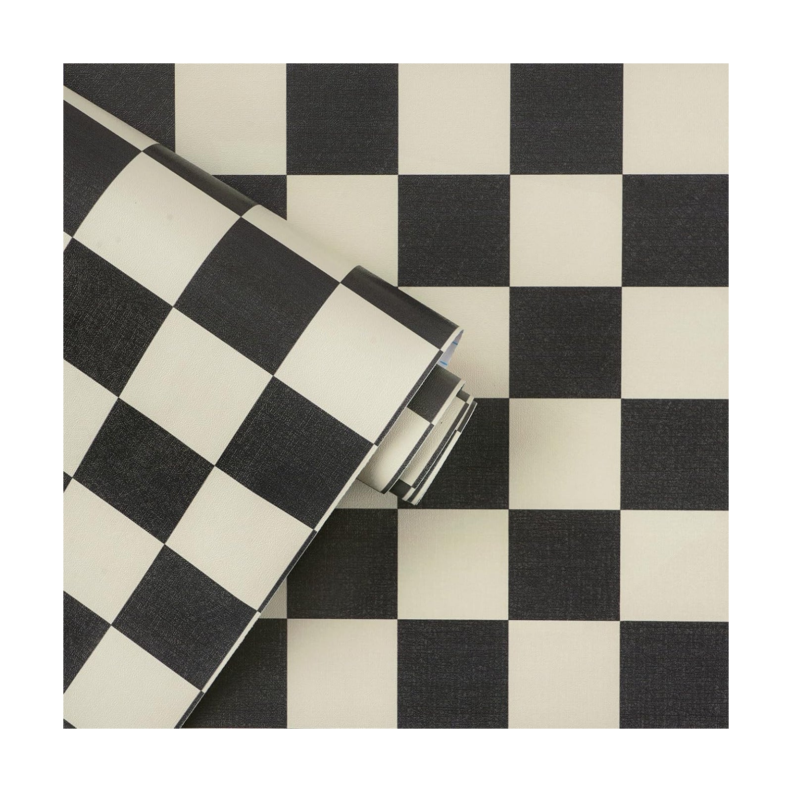 Checkered Wallpaper Black and White Cream Peel and Stick Wallpaper / 17.3 x 393.7 / Black and Cream