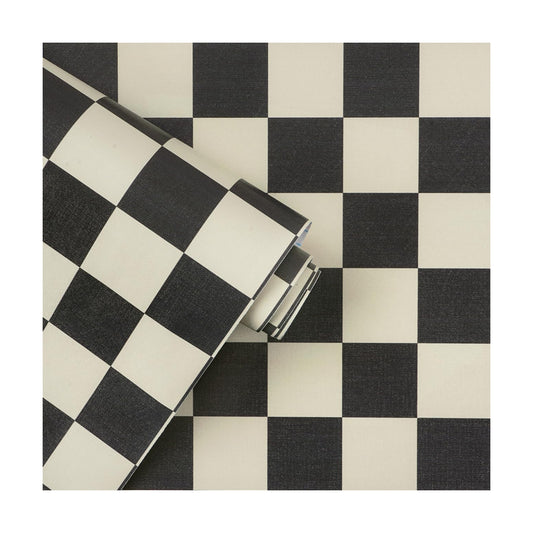 Checkered Wallpaper Black and White Cream Peel and Stick Wallpaper / 17.3 x 393.7 / Black and Cream