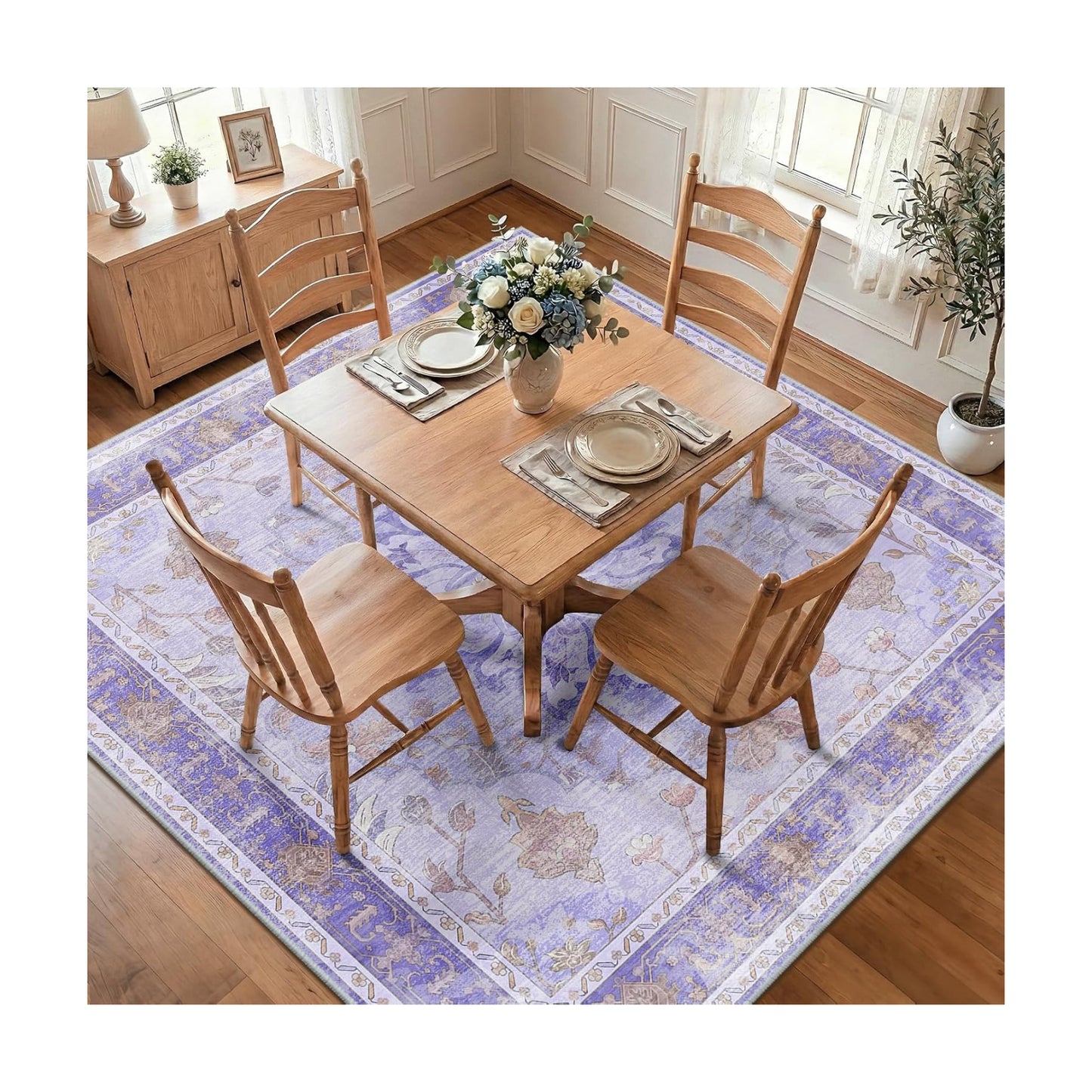 RELEANY Washable Area Rug, Square 7'x7', Purple