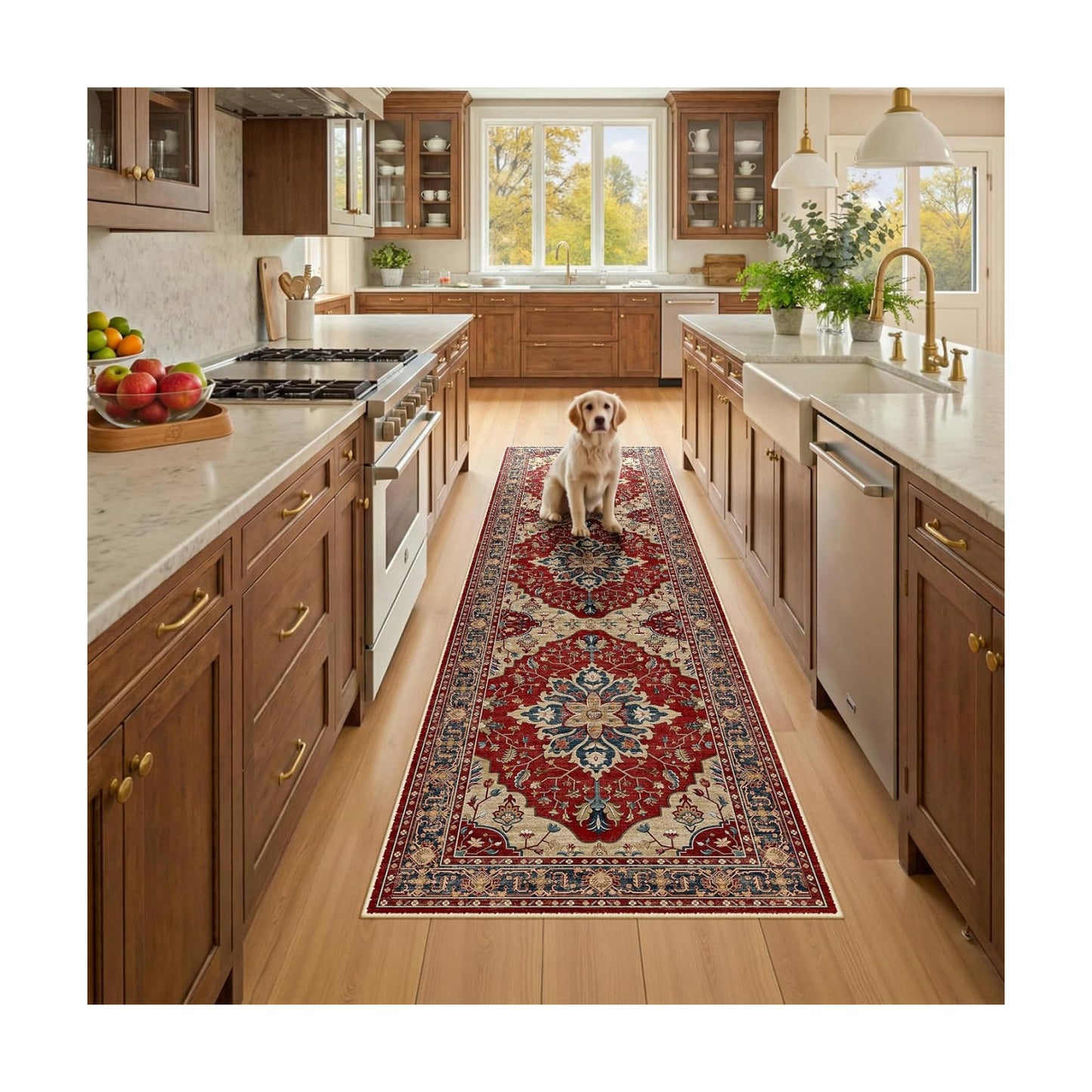 RELEANY Washable Area Rug, Runner 2'x8', Red/Blue