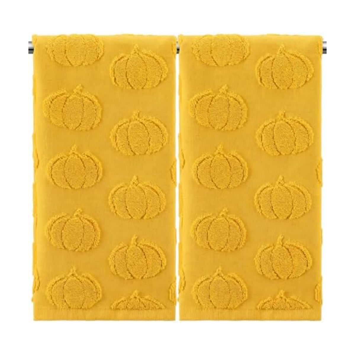 Mindsoft 2 Pcs Fall Hand Towels 3D Pumpkin Jacquard,Yellow