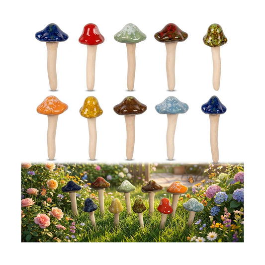 4.7" Tall Pottery Mushroom Statues / Set of 10