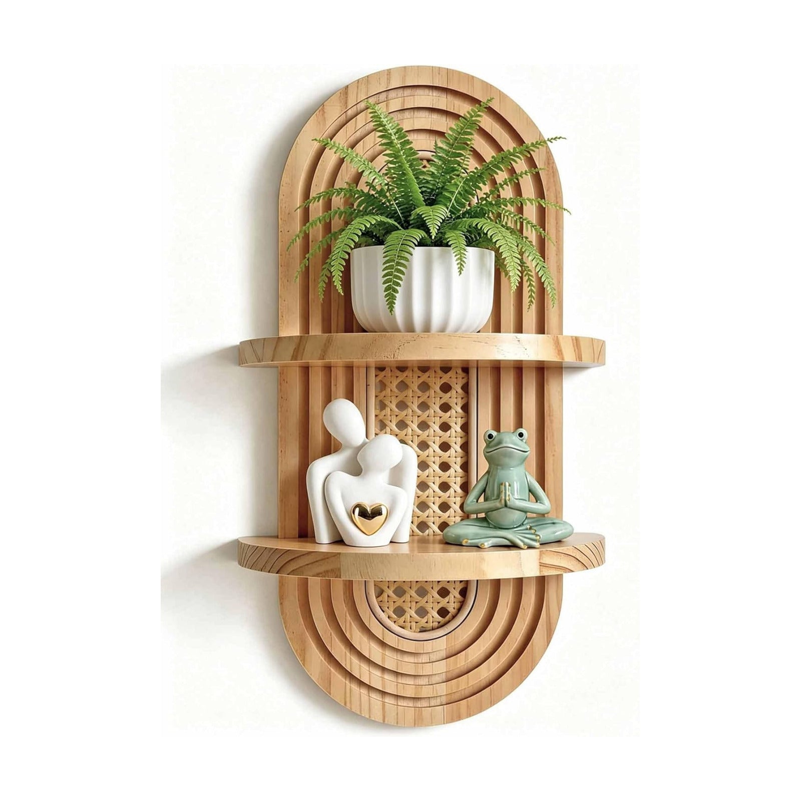 2-Tier Woven Rattan Floating Shelves / Natural