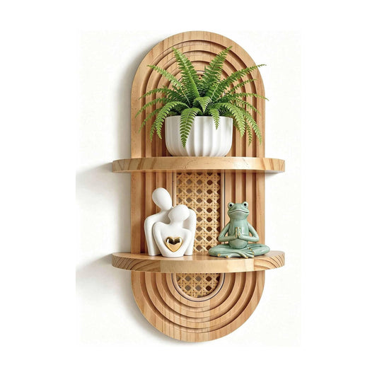 2-Tier Woven Rattan Floating Shelves / Natural