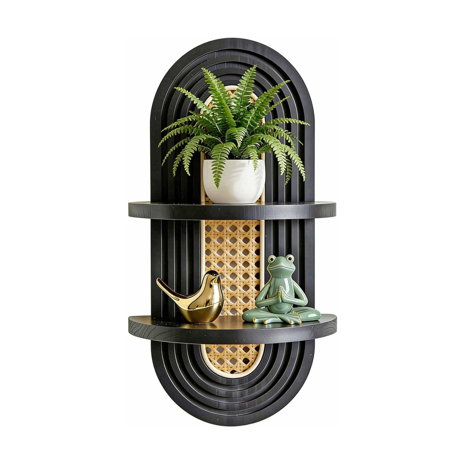 2-Tier Woven Rattan Floating Shelves / Black