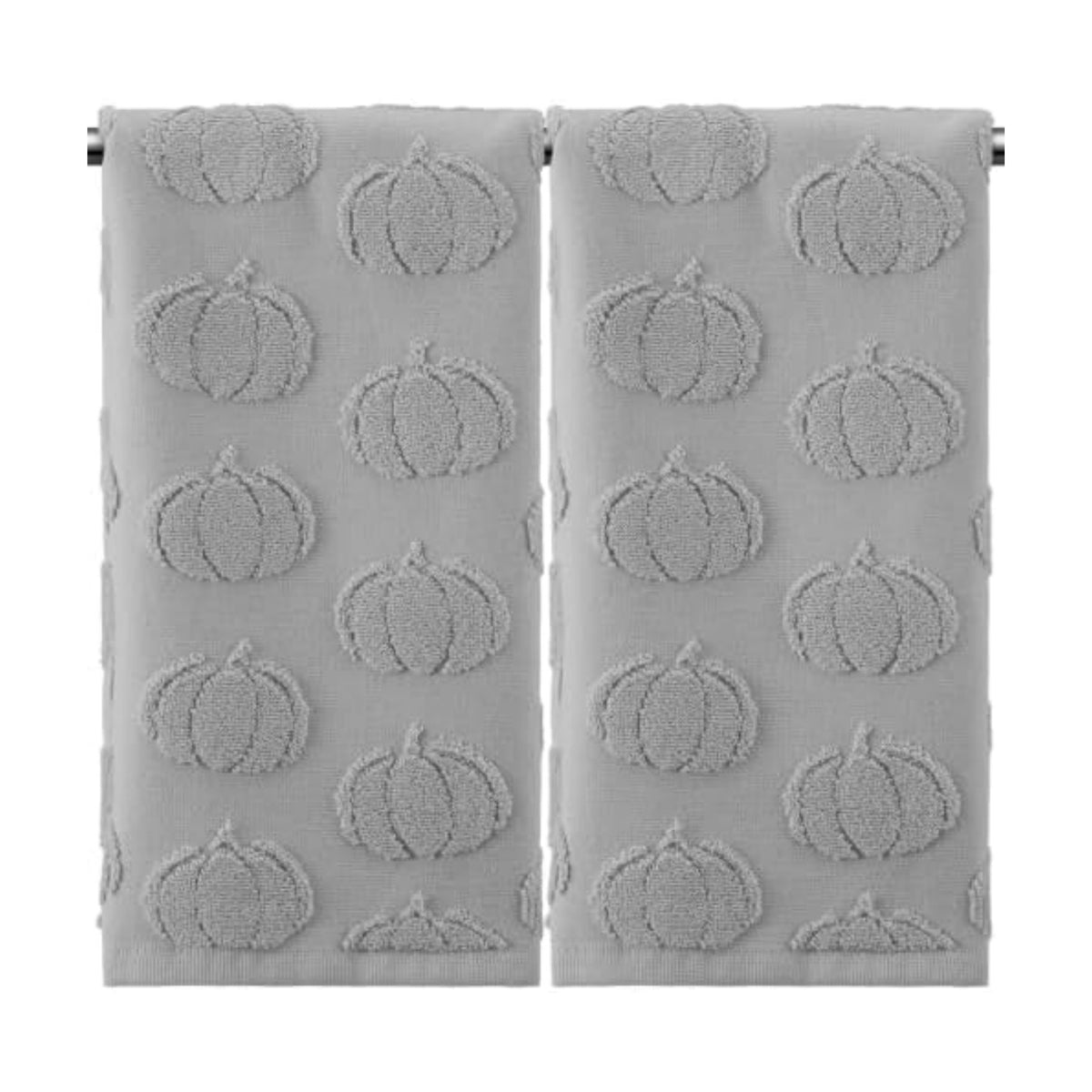 Mindsoft 2 Pcs Fall Hand Towels 3D Pumpkin Jacquard,Light Gray