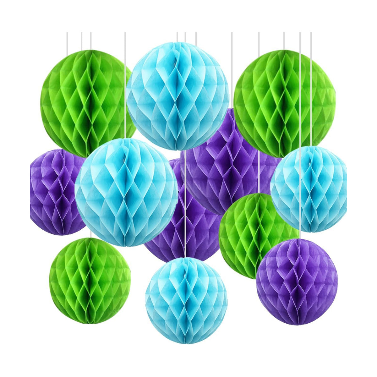 CC wonderland zone 12pcs Pastel Blue Fruit Green and Purple Paper Honeycomb Balls,Hanging Tissue Pom poms for Baby Shower Birthday Party Decorations