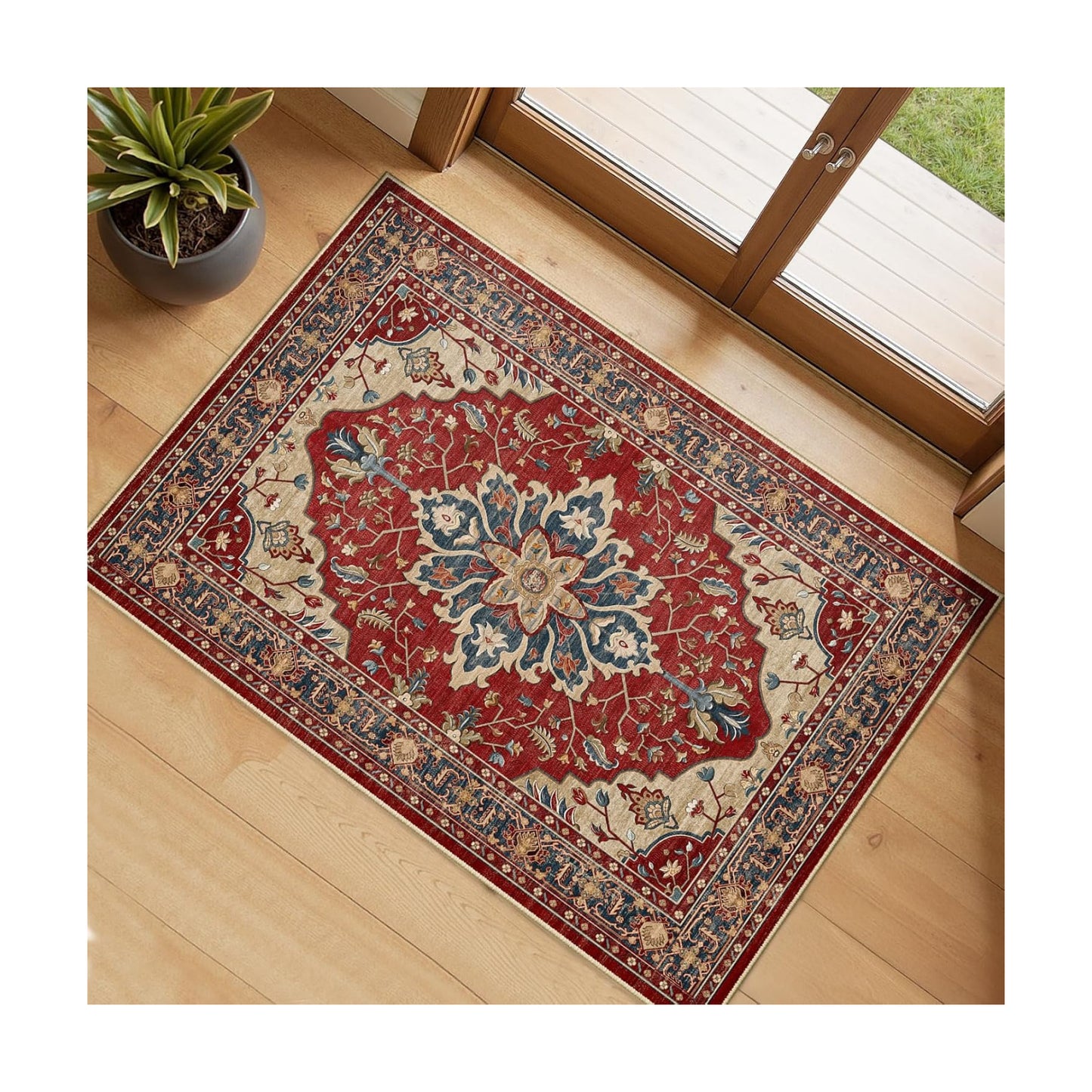 RELEANY Washable Area Rug, Small 2'x4', Red/Blue