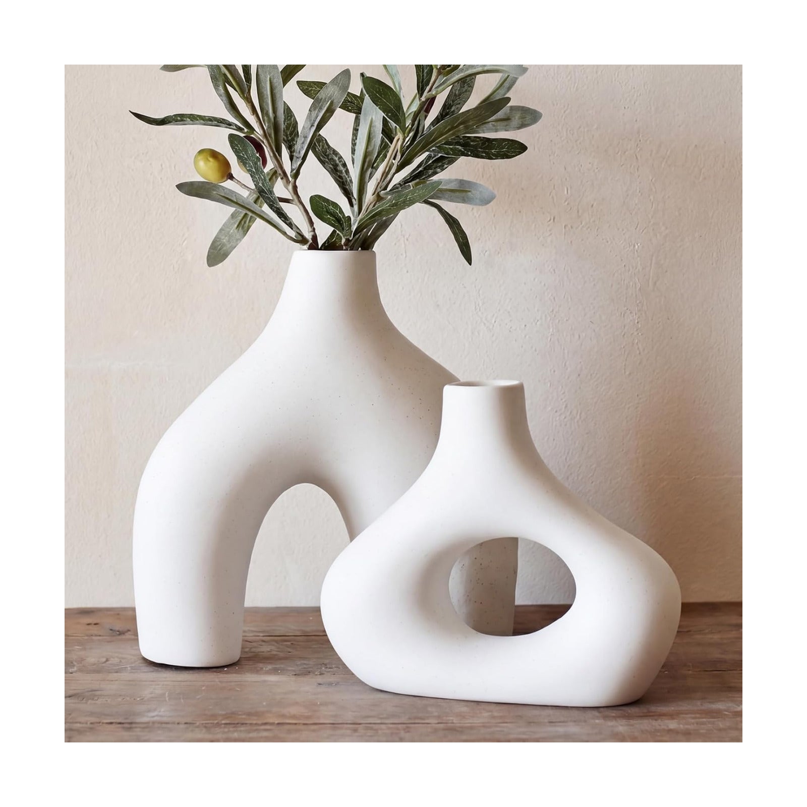 Mid Century Modern Decor Ceramic Donut Vases / White / Set of 2