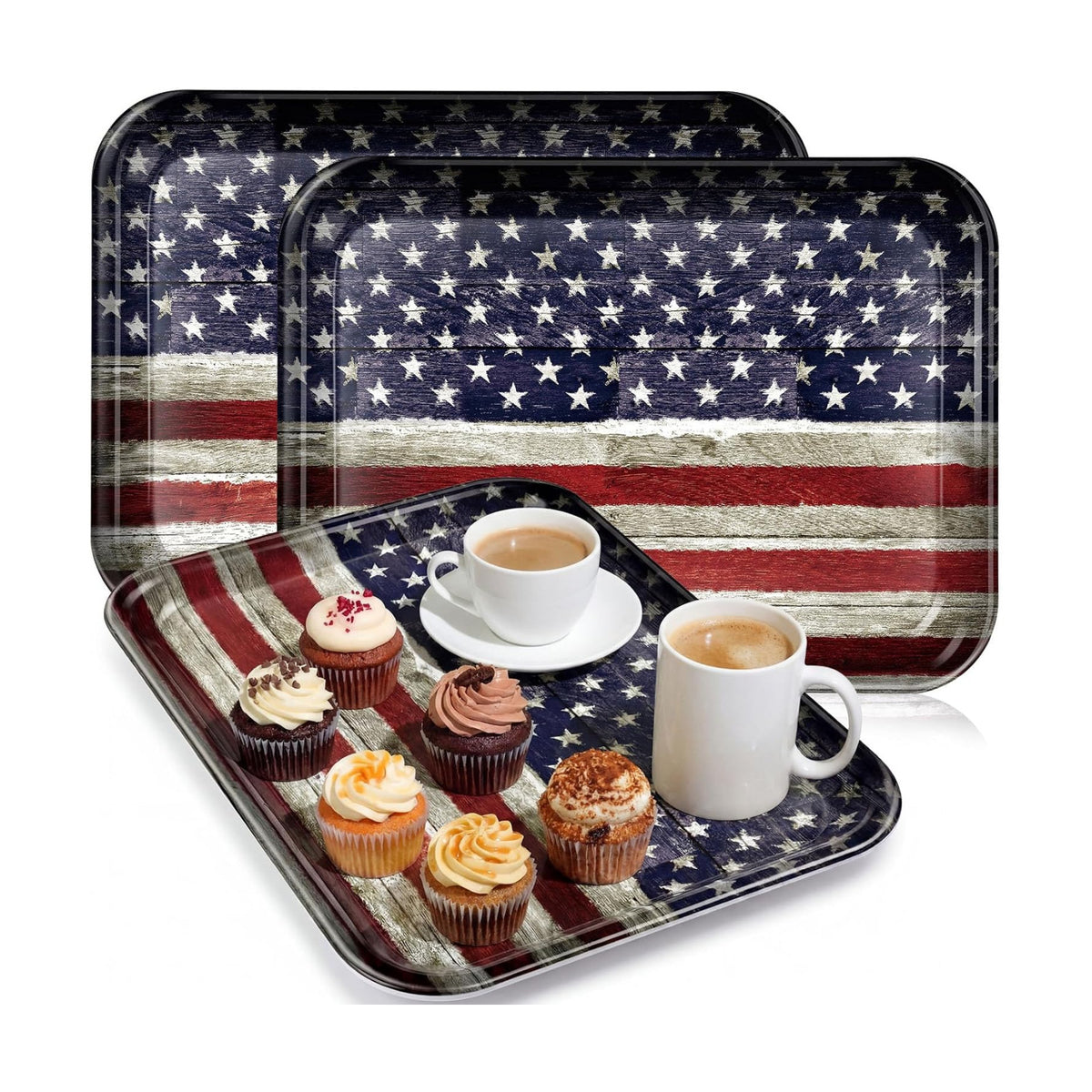 Vesici 3 Pcs Patriotic Serving Trays 13 x 10 Inch 4th of July American Flag Melamine Platters Red White Blue Reusable Rectangular Serving Dish for Independence Day Sharing Snack Fruit Dessert Candy