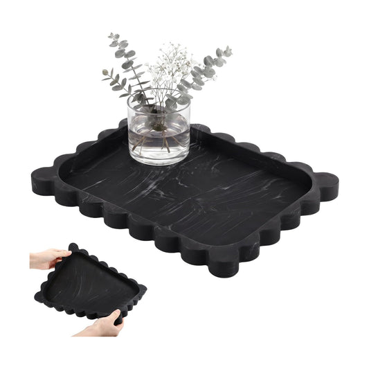 Silicone Bathroom Tray Scalloped Silicone Decorative Tray for Soap Dispenser / Black / 11.5 x 8.7