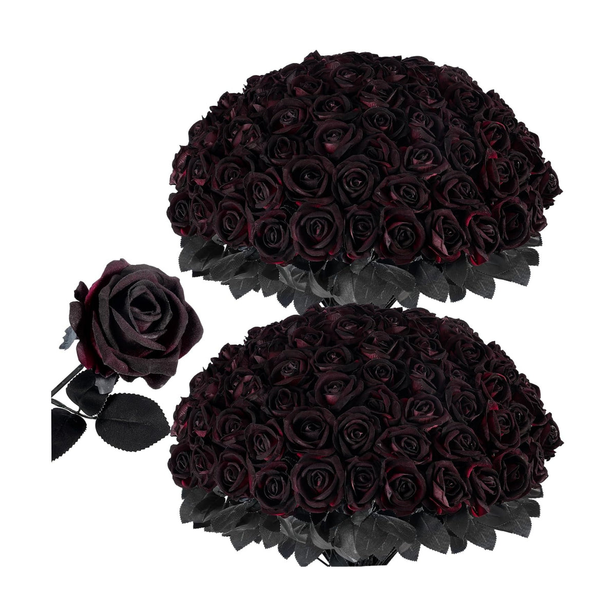 Auihiay 60Pcs Black Artificial Roses, Faux Halloween Flowers, Balck Roses