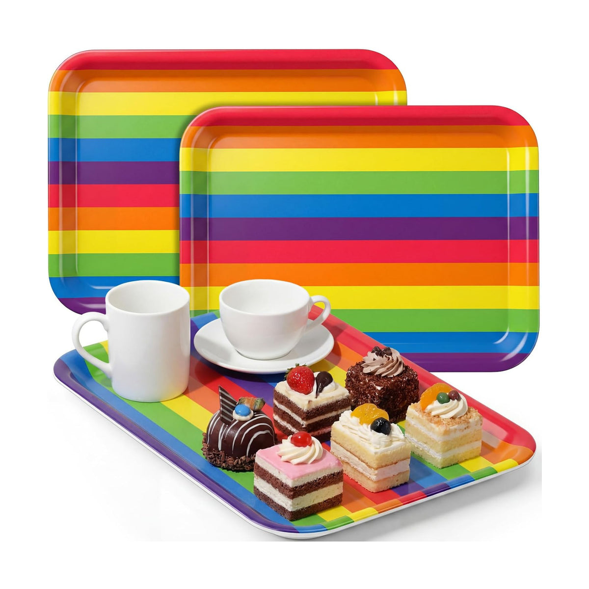 Vesici 3 Pcs Rainbow Serving Trays 13 x 10 Inch Colorful Melamine Platters Rainbow Reusable Rectangular Serving Dishes for Summer Birthday Baby Shower LGBTQ+ Pride Month Party Food Snack Dessert Candy