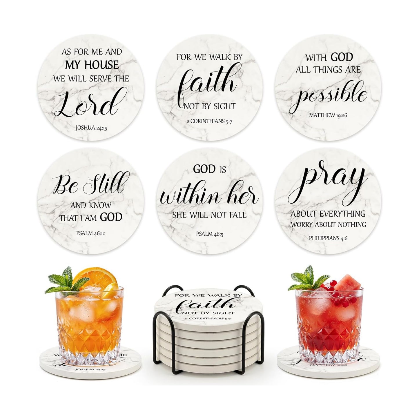 Holder Bible Verses Decorative Bar Table Cup Coasters / Christian Gift / Set of 6