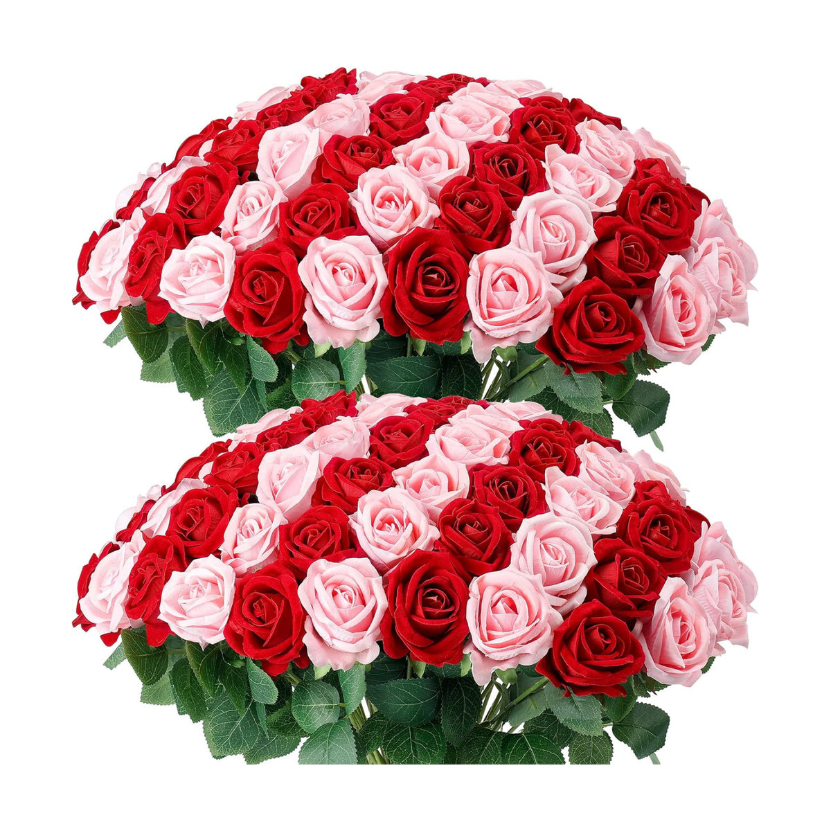 Auihiay 60PCS Artificial Roses, Pink and Red Roses, Velvet Silk Roses