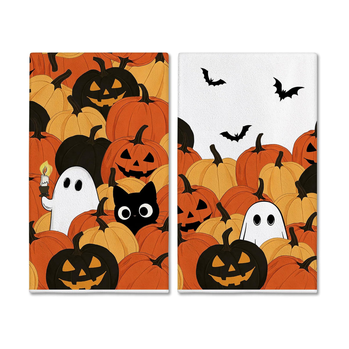 Hexagram Halloween Kitchen Towels, Ghost Cat Halloween Hand Towels