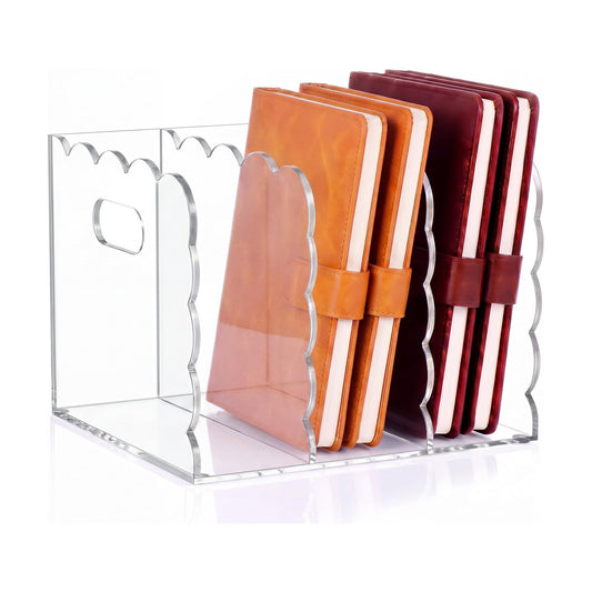 Scalloped Magazine File Holder / Acrylic / 8.46 x 7.28 x 6.5 / Handle Cutout Style / Clear